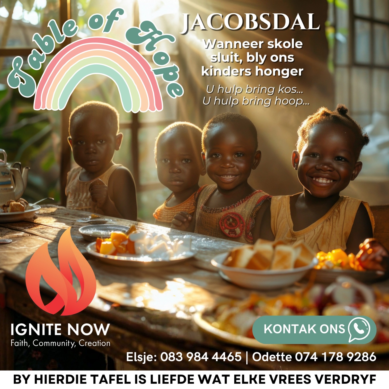 Children sitting at a table having a meal.